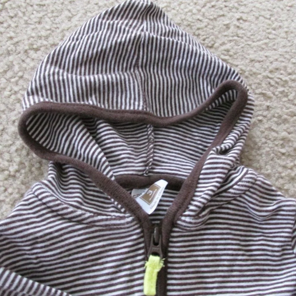 Carters 2 Pc Hooded Zip Up Jacket Pants Outfit Infant Boys Size 3M Brown Striped
